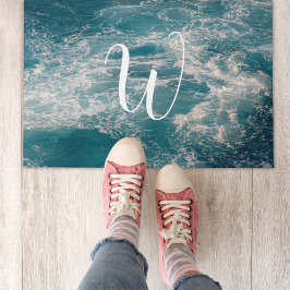 Caribbean Blue White Waves Seascape Monogram Deurmat