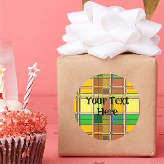 Caribbean Colorful Fabric Madras Tartan Ronde Sticker (Feest)