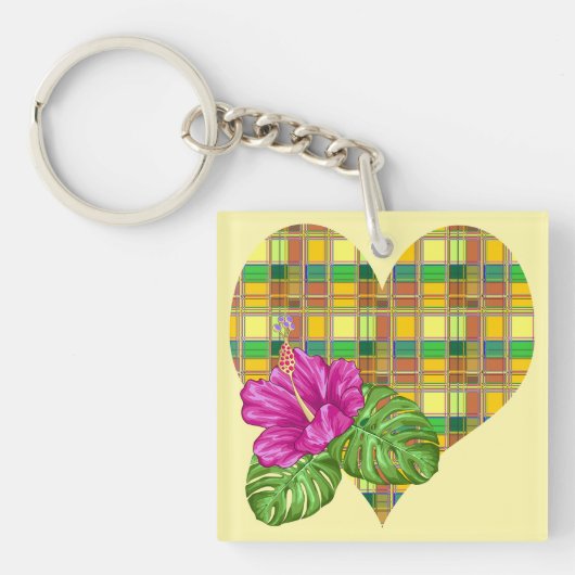 Caribbean Colorful Fabric Madras Tartan Sleutelhanger (voorkant)