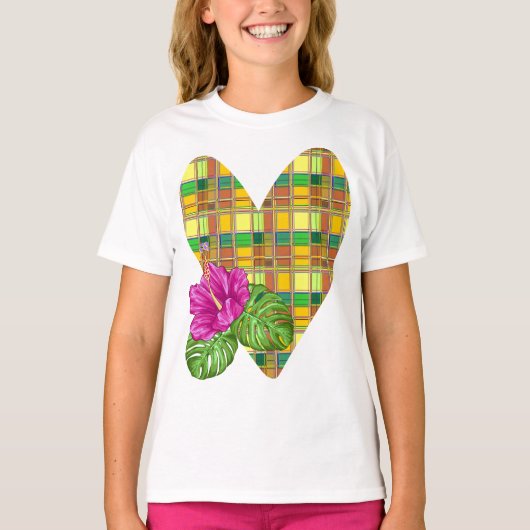 Caribbean Colorful Fabric Madras Tartan T-shirt (Voorkant)