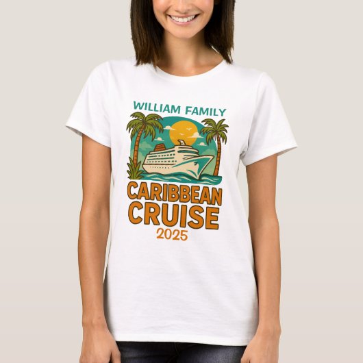 Caribbean Cruise Aangepaste Naam en Datum T-shirt (Voorkant)