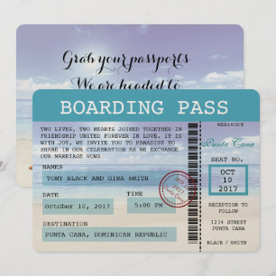 Caribbean Dreamweaver Wedding Boarding Pass Invita Kaart