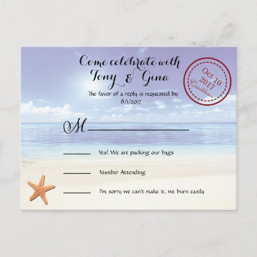 Caribbean Dreamz Destination Wedding RSVP Briefkaa Uitnodiging Briefkaart (Voorkant)