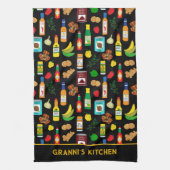 Caribbean Food Patterned Custom Name Theedoek (Verticaal)