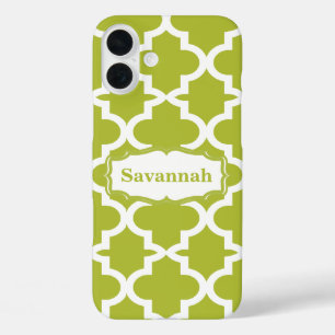 Caribbean Lime Green Marokkaanse gepersonaliseerde iPhone 16 Plus Hoesje