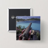 CARIBBEAN, St. Barts, Connon die naar de baai van Vierkante Button 5,1 Cm (Voorkant /achterkant)