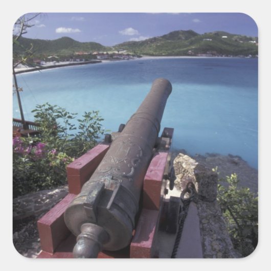 CARIBBEAN, St. Barts, Connon die naar de baai van Vierkante Sticker (Voorkant)