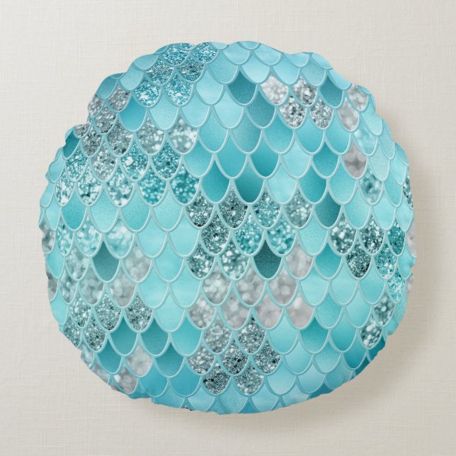 Caribbean Summer Mermaid Scales 1 Rond Kussen (Voorkant)