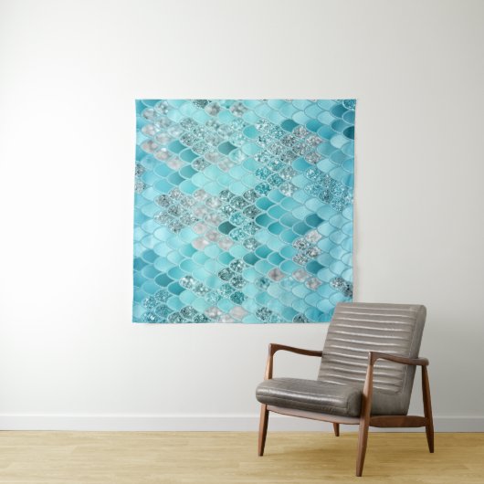 Caribbean Summer Mermaid Scales 1 Wandkleed (In Situ (horizontaal))