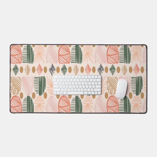 Caribbean Tribal Mudcloth: Boho Donkergroen, Roze Bureaumat (Keyboard & Muis)