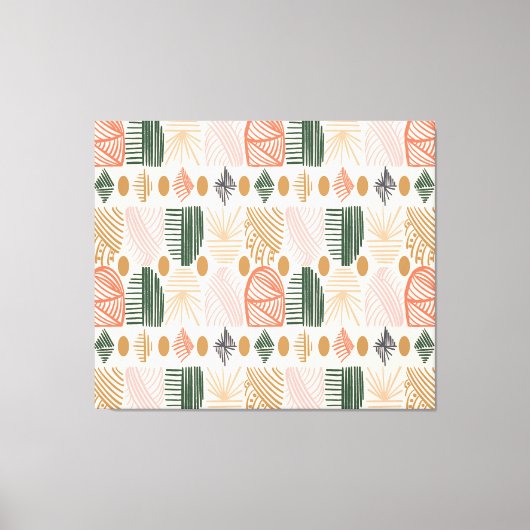 Caribbean Tribal Mudcloth: Boho Donkergroen, Roze Canvas Afdruk (Voorkant)