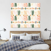 Caribbean Tribal Mudcloth: Boho Donkergroen, Roze Canvas Afdruk (Insitu (Slaapkamer))