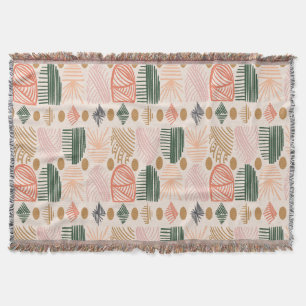 Caribbean Tribal Mudcloth: Boho Donkergroen, Roze Deken