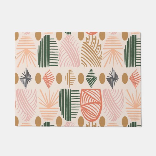 Caribbean Tribal Mudcloth: Boho Donkergroen, Roze Deurmat (Voorkant)