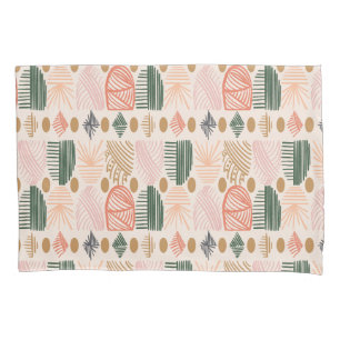 Caribbean Tribal Mudcloth: Boho Donkergroen, Roze Kussensloop
