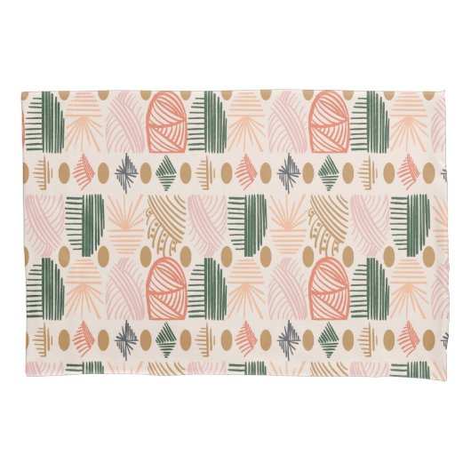 Caribbean Tribal Mudcloth: Boho Donkergroen, Roze Kussensloop (Voorkant)