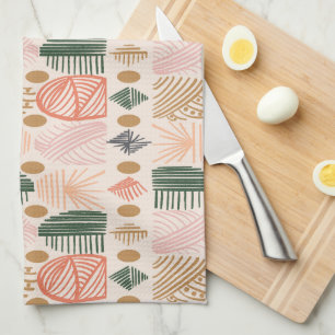 Caribbean Tribal Mudcloth: Boho Donkergroen, Roze Theedoek