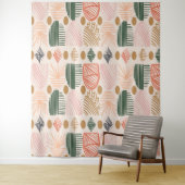 Caribbean Tribal Mudcloth: Boho Donkergroen, Roze Wandkleed (In situ)