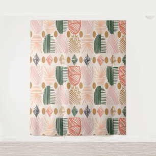 Caribbean Tribal Mudcloth: Boho Donkergroen, Roze Wandkleed