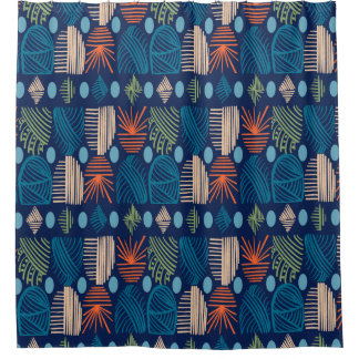 Caribbean Tribal Mudcloth: feestelijk blauw, Sinaa Douchegordijn