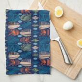 Caribbean Tribal Mudcloth: feestelijk blauw, Sinaa Theedoek (Quarter Fold)