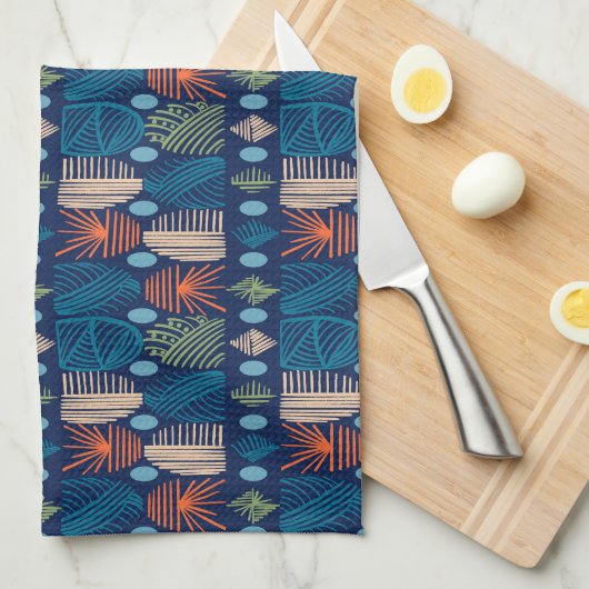 Caribbean Tribal Mudcloth: feestelijk blauw, Sinaa Theedoek (Quarter Fold)