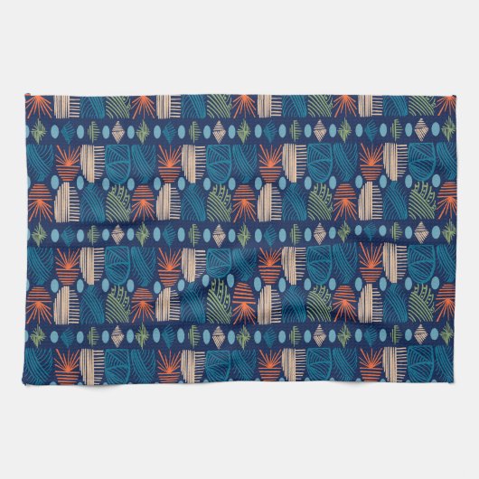 Caribbean Tribal Mudcloth: feestelijk blauw, Sinaa Theedoek (Horizontaal)