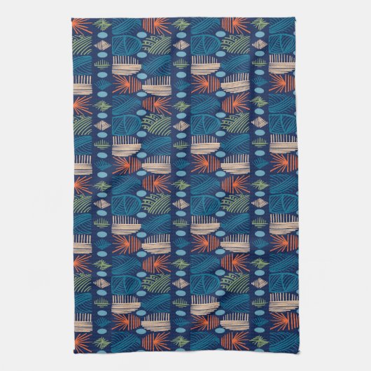 Caribbean Tribal Mudcloth: feestelijk blauw, Sinaa Theedoek (Verticaal)
