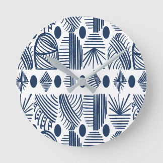 Caribbean Tribal Mudcloth: White, Navy Blue Ronde Klok