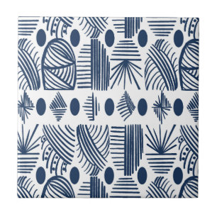 Caribbean Tribal Mudcloth: White, Navy Blue Tegeltje