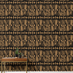 Caribbean Tribal Mudcloth: Zwart en Goud Behang