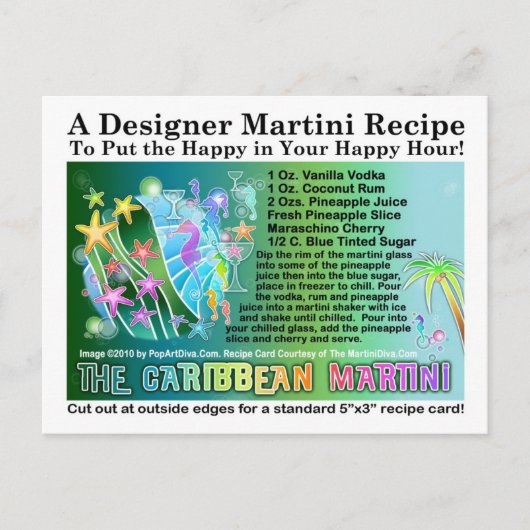 Caribbean Tropical Martini Recept Kaart Briefkaart (Voorkant)
