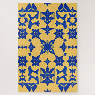Caribisch Blau Gouden Tegel Motief Patroon Azulejo Legpuzzel