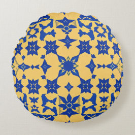 Caribisch Blau Gouden Tegel Motief Patroon Azulejo Rond Kussen