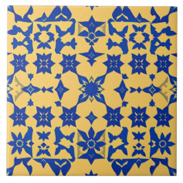 Caribisch Blau Gouden Tegel Motief Patroon Azulejo Tegeltje