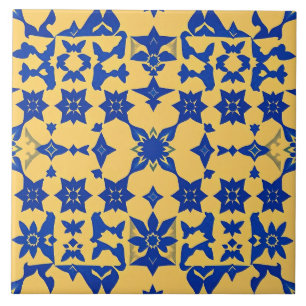 Caribisch Blau Gouden Tegel Motief Patroon Azulejo Tegeltje