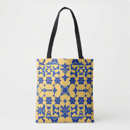 Caribisch Blau Gouden Tegel Motief Patroon Azulejo Tote Bag