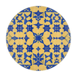 Caribisch Blauw Gouden Tegel Motief Patroon Azulej Snijplank
