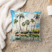Caribisch Eiland Paradijs Waterverf Palm Bomen v2 Kussen (Deken)