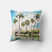 Caribisch Eiland Paradijs Waterverf Palm Bomen v2 Kussen (Achterkant)
