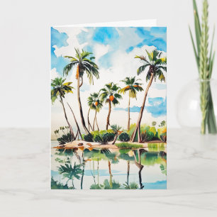 Caribisch Eiland Paradijs Waterverf Palmboom Bomen Kaart