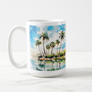 Caribisch Eiland Paradijs Waterverf Palmboom v2 Koffiemok