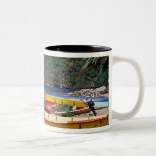 Caribisch gebied, BWI, St. Lucia, Zeilboten, Soufr Tweekleurige Koffiemok