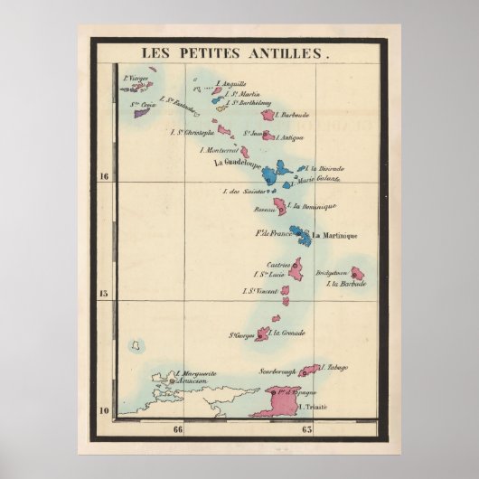  Caribisch gebied - kaart van de Lesser Antilles ( Poster (Voorkant)