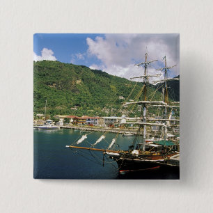 Caribisch gebied, St. Lucia, Soufriere. Boten in Vierkante Button 5,1 Cm