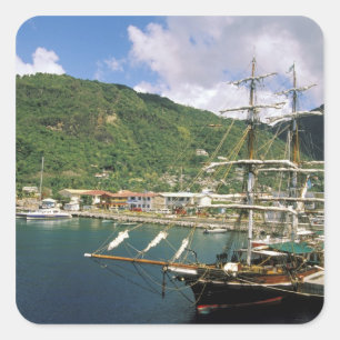 Caribisch gebied, St. Lucia, Soufriere. Boten in Vierkante Sticker