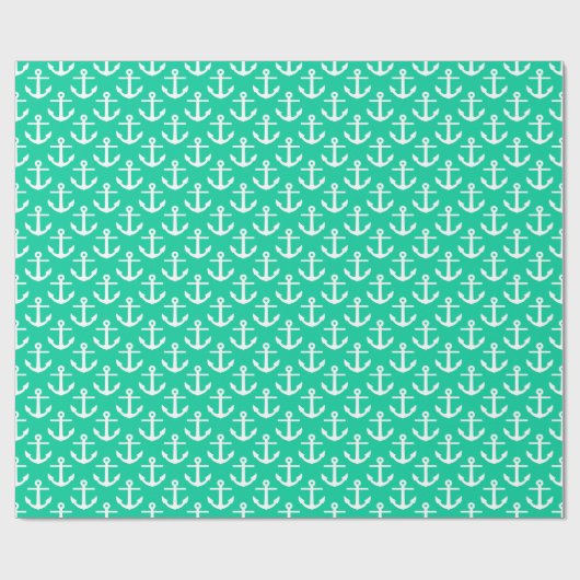 Caribisch groen wit nautische ankers patroon cadeaupapier (Vlak)