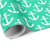 Caribisch groen wit nautische ankers patroon cadeaupapier (Rol Hoek)