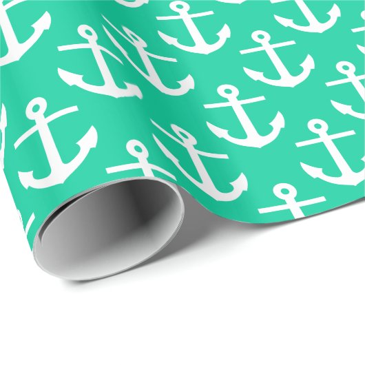 Caribisch groen wit nautische ankers patroon cadeaupapier (Rol Hoek)