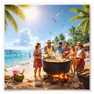 Caribisch strandfeest onder de gouden zon foto afdruk
